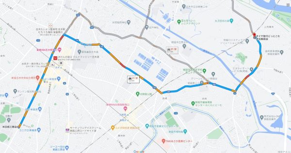 立教大学 新座キャンパスからタイヤ取付どっとこむ埼玉朝霞店まで　Googlemap