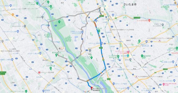 ソニックシティからタイヤ取付どっとこむ埼玉朝霞店まで　Googlemap