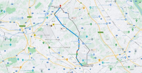 所沢航空記念公園からタイヤ取付どっとこむ埼玉狭山店まで Googlemap